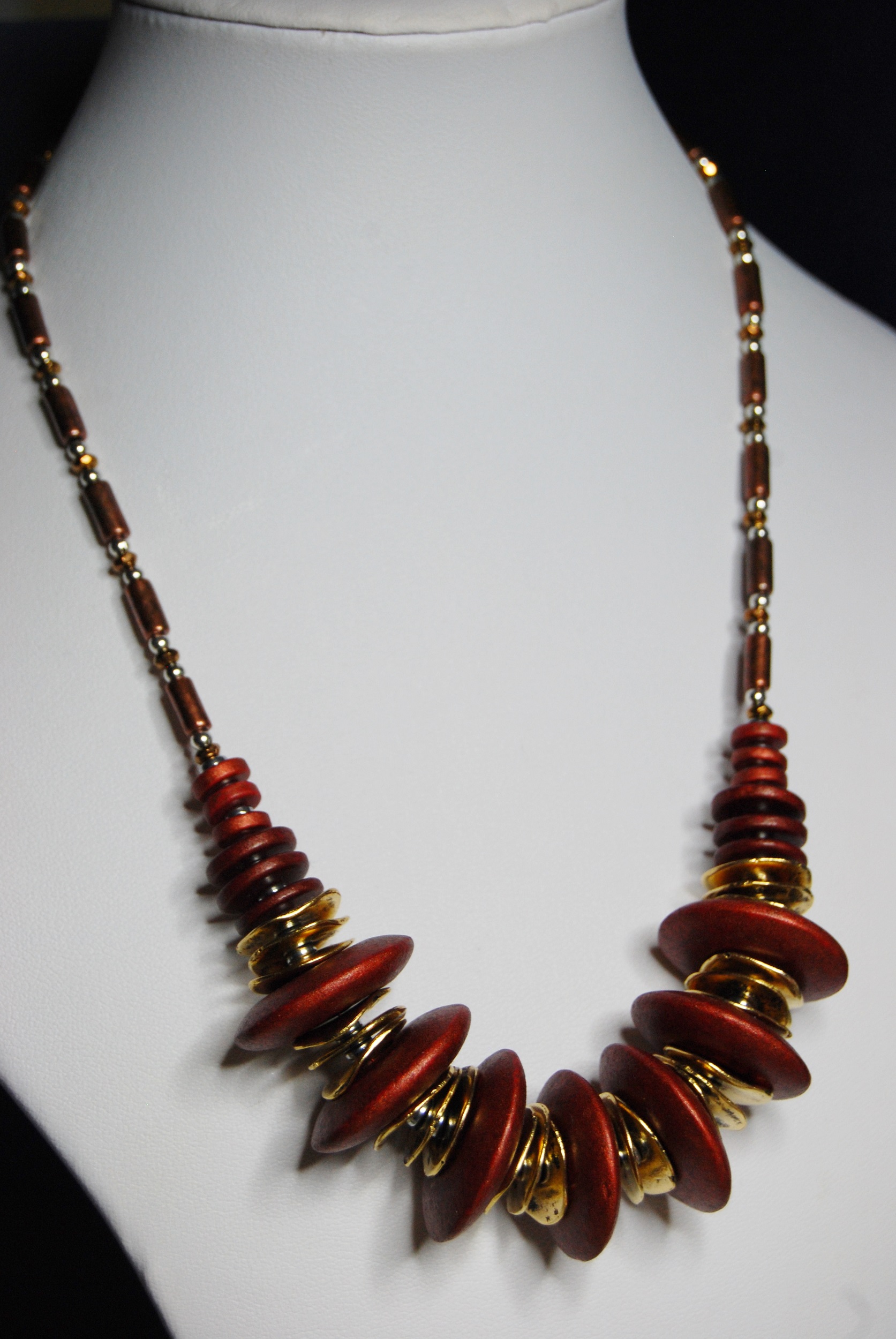 On display at Percy House Gallery, Cockermouth. Unique Copper Rose Ceramic and Hammered Metal Necklace - Image 7