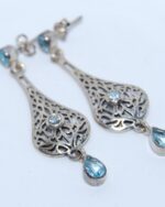 Triple blue Topaz and silver drop earrings