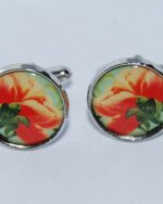 Vintage style Unisex cuff links - unique design. - Orange flowers