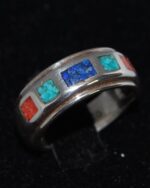 Silver ring with inset Lapiz, Coral and Turquoise.