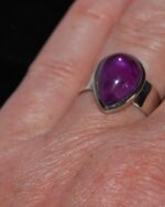 Teardrop shape amethyst silver ring.