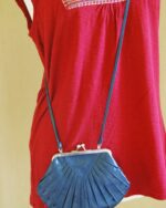 1970's Iridescent Navy Leather look cross body bag