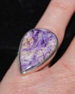 Large Purple 'marble' teardrop stone in silver ring.