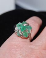 Natural Emerald silver cluster ring - 1960-70's style