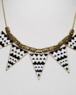 Vintage Art Deco design necklace, circa 1980, black, white and gold, very striking! Wear two ways.