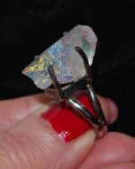 Unusual Opal aura rock ring, prong set in double silver band. Unique, statement ring, 'Moonrock' ring