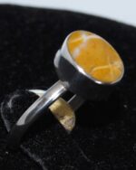 Vintage 1970's Amber/yellow agate designer silver ring. Dainty, pretty little ring with rich coloured stone. Signed by designer.